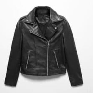 Mango Black Leather Moto Jacket